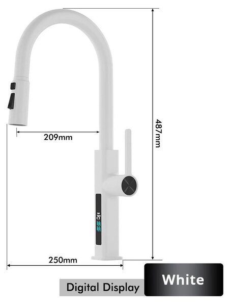 Miscelatore da cucina – Miscelatore estraibile per lavello – Rotazione a 360° – Doccetta/getto a 2 getti – Acqua calda e fredda – Installazione monoblocco – Ottone – Bianco