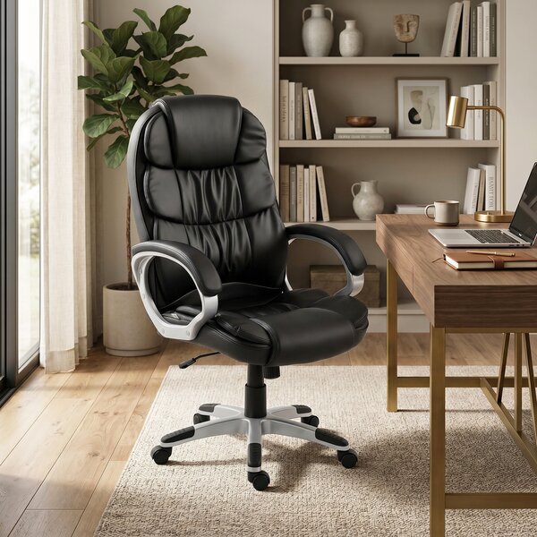HOMCOM Sedia Ufficio Ergonomica Girevole in Pelle PU, Funzione Dondolo, Altezza Regolabile, Capacità 120kg, Nero | Aosom Italy