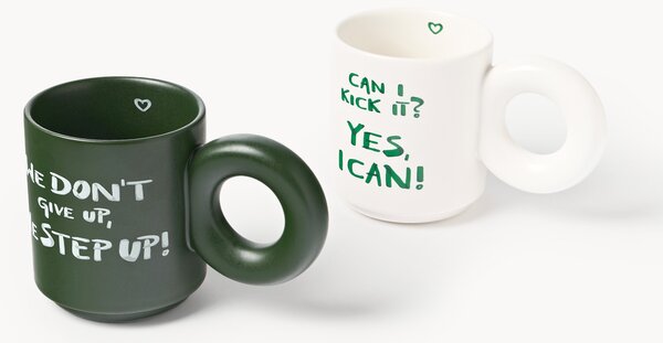 Set di 2 tazze impilabili in porcellana con motivo decorativo Tutti
