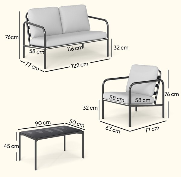 Outsunny Set Salotto da Giardino 4 Pezzi in Acciaio con Divano 2 Posti, 2 Poltrone, Tavolino, Cuscini, Grigio Chiaro | Aosom Italy