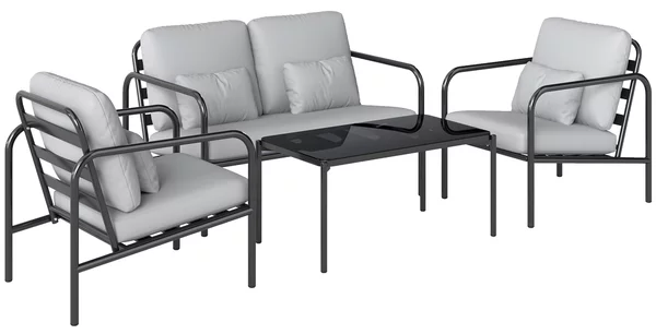 Outsunny Set Salotto da Giardino 4 Pezzi in Acciaio con Divano 2 Posti, 2 Poltrone, Tavolino, Cuscini, Grigio Chiaro | Aosom Italy