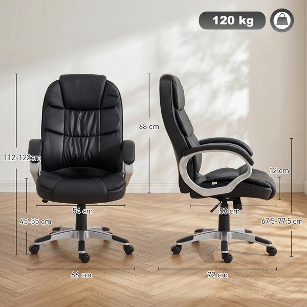 HOMCOM Sedia Ufficio Ergonomica Girevole in Pelle PU, Funzione Dondolo, Altezza Regolabile, Capacità 120kg, Nero | Aosom Italy