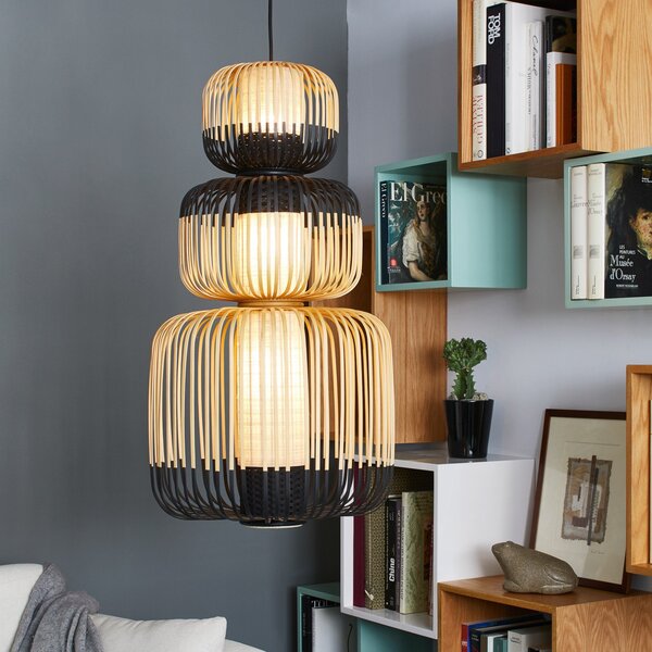 Lampada a sospensione Forestier, Bamboo, dimmerabile, Nero, Soggiorno, Bambù, Design