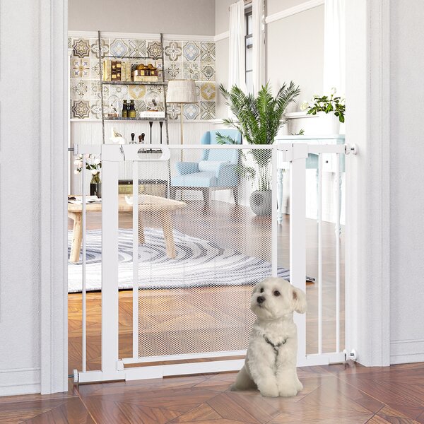 PawHut Cancellino per Cani Estensibile a Pressione con Chiusura Automatica per Spazi da 75-103cm, Bianco|Aosom