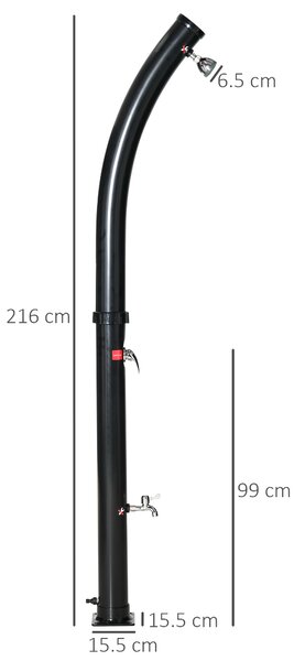 Outsunny Doccia Solare da Giardino Riscaldata 60° per Esterno, Doccia da Giardino 20L con Miscelatore, per Piscina e Campeggio, Nero|Aosom