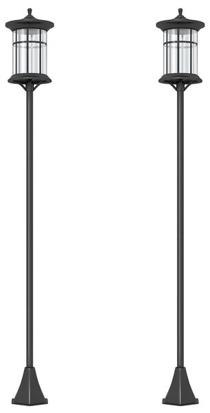 Outsunny Set 2 Lampioni Solari con 6h Autonomia e Ancoraggio a Terra, in Acciaio Inox e ABS, 23.5x23.5x184 cm, Nero | Aosom Italy