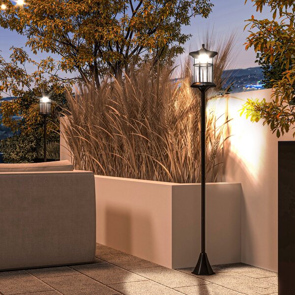 Outsunny Set 2 Lampioni Solari con 6h Autonomia e Ancoraggio a Terra, in Acciaio Inox e ABS, 23.5x23.5x184 cm, Nero | Aosom Italy