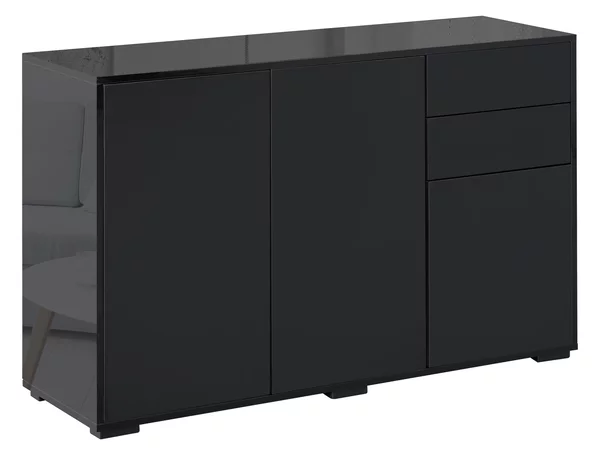 HOMCOM Mobiletto Multiuso Nero con 2 Cassetti e 2 Armadietti ad Apertura a Pressione, 117x36x74cm|Aosom