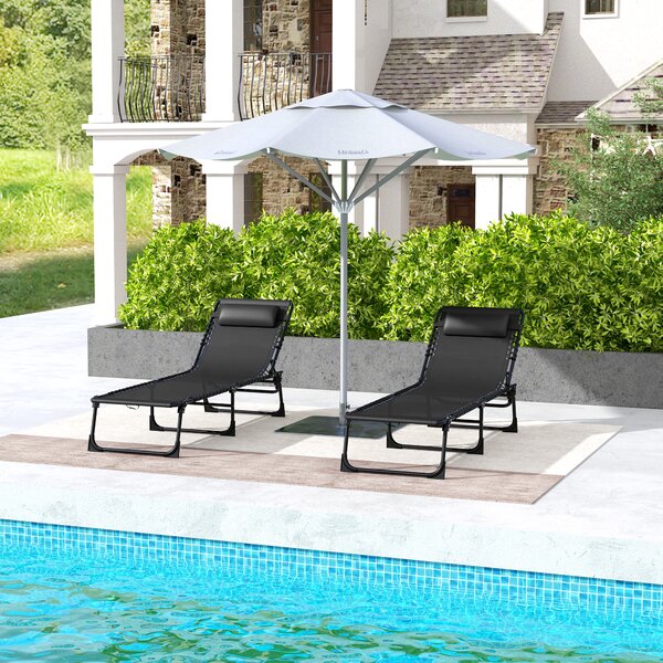 Outsunny Set 2 Lettini Prendisole in Acciaio con Schienale Reclinabile, 189x58x30 cm, Nero | Aosom Italy