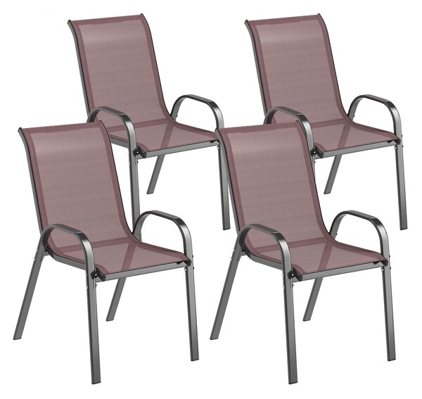 Outsunny Set 4 Sedie da Giardino Impilabili con Braccioli Curvi, in Acciaio e Tessuto Traspirante, 54x71x93 cm, Marrone | Aosom Italy