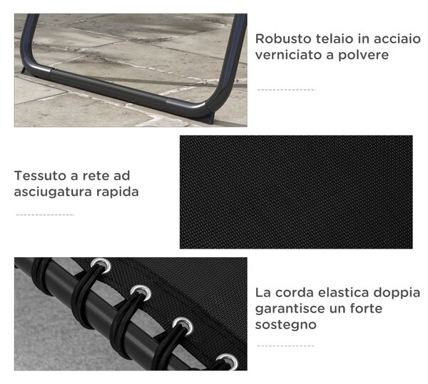 Outsunny Set 2 Lettini Prendisole in Acciaio con Schienale Reclinabile, 189x58x30 cm, Nero | Aosom Italy