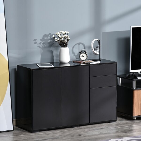 HOMCOM Mobiletto Multiuso Nero con 2 Cassetti e 2 Armadietti ad Apertura a Pressione, 117x36x74cm|Aosom