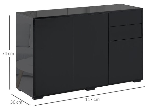HOMCOM Mobiletto Multiuso Nero con 2 Cassetti e 2 Armadietti ad Apertura a Pressione, 117x36x74cm|Aosom