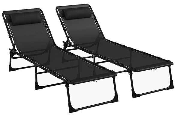 Outsunny Set 2 Lettini Prendisole in Acciaio con Schienale Reclinabile, 189x58x30 cm, Nero | Aosom Italy