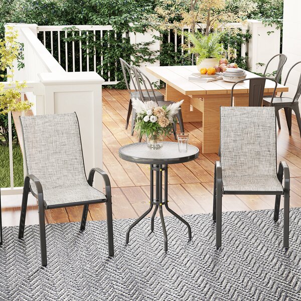 Outsunny Set da Giardino 3pz con 2 Sedie da Giardino 54x71x93 cm e Tavolino Rotondo Ø60x71 cm in Acciaio Grigio | Aosom Italy