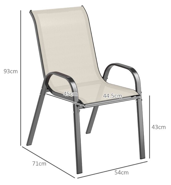 Outsunny Set 4 Sedie da Giardino Impilabili con Braccioli Curvi, in Acciaio e Tessuto Traspirante, 54x71x93 cm, Beige | Aosom Italy