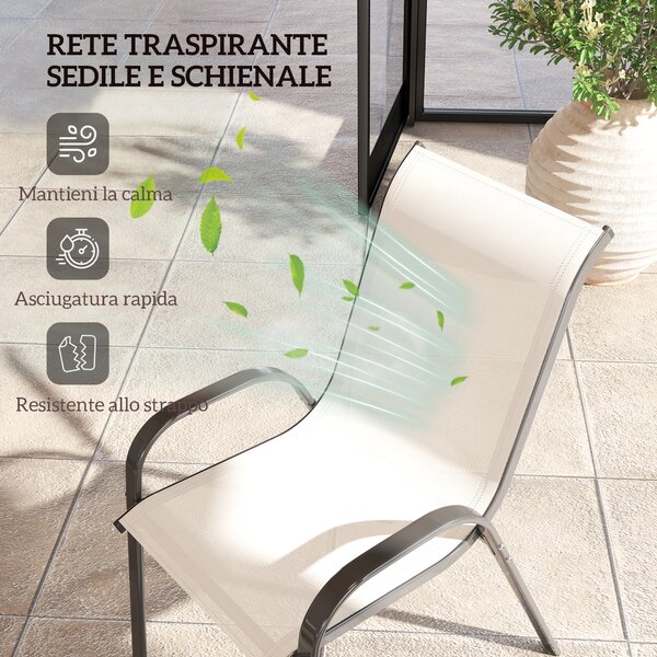 Outsunny Set 4 Sedie da Giardino Impilabili con Braccioli Curvi, in Acciaio e Tessuto Traspirante, 54x71x93 cm, Beige | Aosom Italy