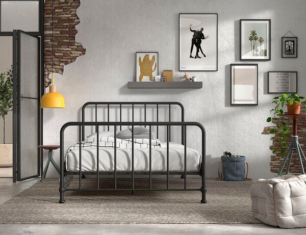 Letto singolo in metallo nero con griglia 140x200 cm BRONXX - Vipack