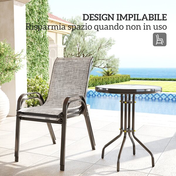 Outsunny Set da Giardino 3pz con 2 Sedie da Giardino 54x71x93 cm e Tavolino Rotondo Ø60x71 cm in Acciaio Grigio | Aosom Italy