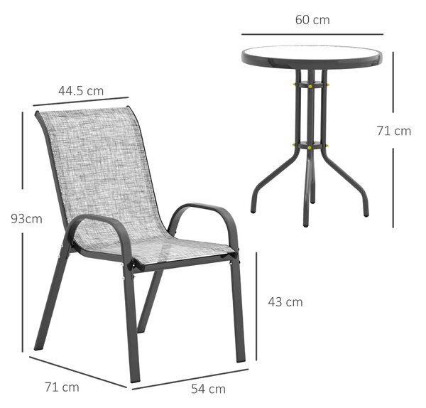 Outsunny Set da Giardino 3pz con 2 Sedie da Giardino 54x71x93 cm e Tavolino Rotondo Ø60x71 cm in Acciaio Grigio | Aosom Italy
