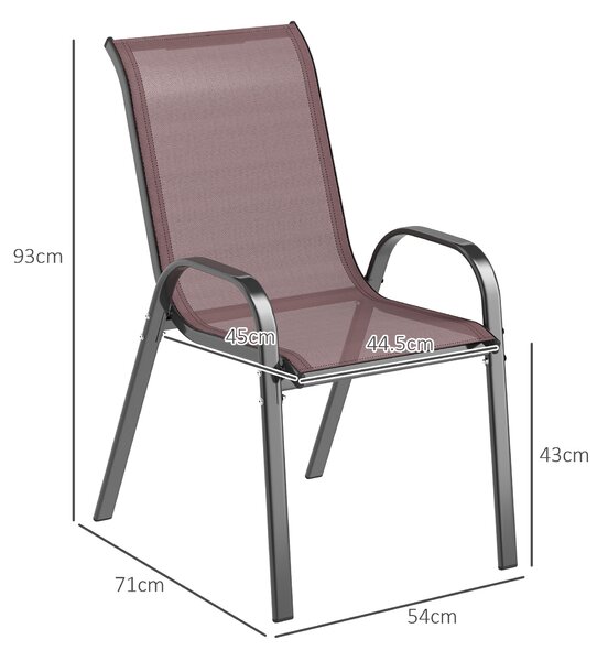 Outsunny Set 4 Sedie da Giardino Impilabili con Braccioli Curvi, in Acciaio e Tessuto Traspirante, 54x71x93 cm, Marrone | Aosom Italy