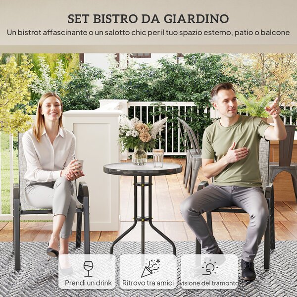 Outsunny Set da Giardino 3pz con 2 Sedie da Giardino 54x71x93 cm e Tavolino Rotondo Ø60x71 cm in Acciaio Grigio | Aosom Italy