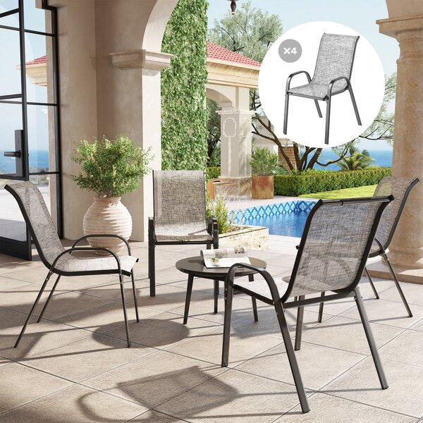 Outsunny Set 4 Sedie da Giardino Impilabili con Braccioli Curvi, in Acciaio e Tessuto Traspirante, 54x71x93 cm, Grigio | Aosom Italy