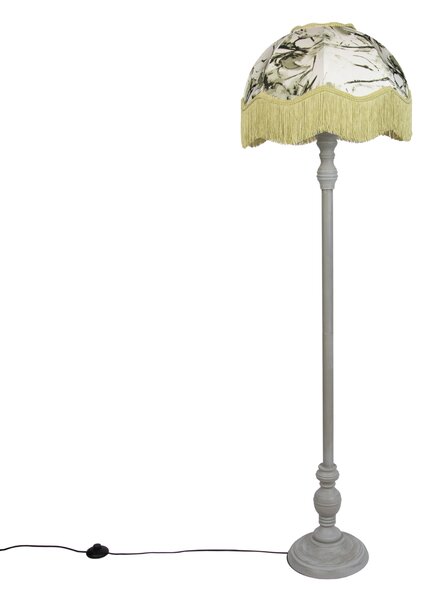 Lampada da terra nera con paralume floreale e interno bianco 45cm - Classico