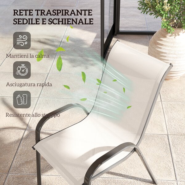Outsunny Set 2 Sedie da Giardino Impilabili con Braccioli Curvi, in Acciaio e Tessuto Traspirante, 54x71x93 cm, Grigio Chiaro | Aosom Italy