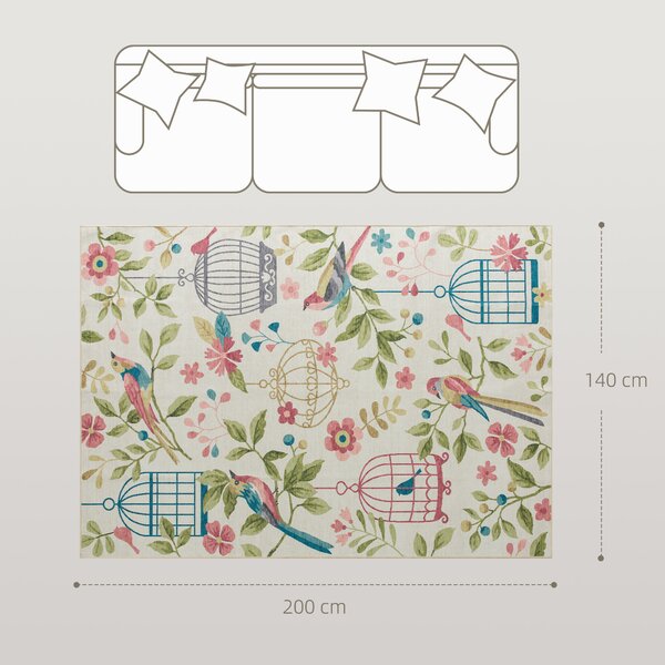 HOMCOM Tappeto Decorato in poliestere, facile da pulire, Antiscivolo, 200x140x1 cm, Multicolore | Aosom Italy