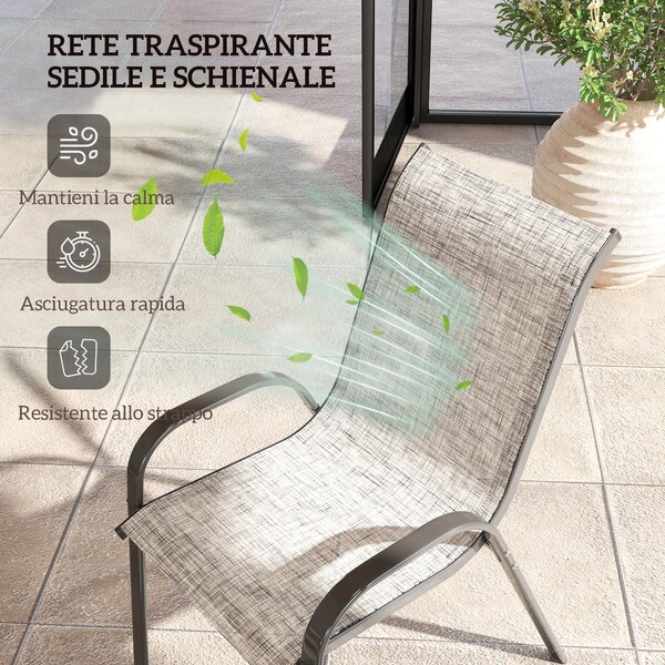 Outsunny Set 4 Sedie da Giardino Impilabili con Braccioli Curvi, in Acciaio e Tessuto Traspirante, 54x71x93 cm, Grigio | Aosom Italy
