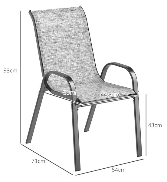 Outsunny Set 4 Sedie da Giardino Impilabili con Braccioli Curvi, in Acciaio e Tessuto Traspirante, 54x71x93 cm, Grigio | Aosom Italy
