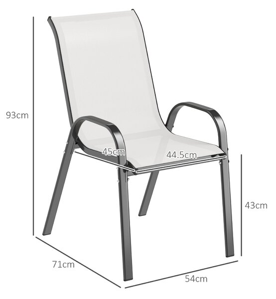 Outsunny Set 2 Sedie da Giardino Impilabili con Braccioli Curvi, in Acciaio e Tessuto Traspirante, 54x71x93 cm, Grigio Chiaro | Aosom Italy