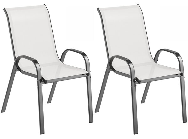 Outsunny Set 2 Sedie da Giardino Impilabili con Braccioli Curvi, in Acciaio e Tessuto Traspirante, 54x71x93 cm, Grigio Chiaro | Aosom Italy