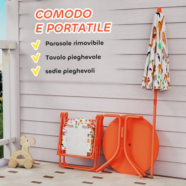 AIYAPLAY Set da Giardino per Bambini Tavolo da Picnic con Ombrellone Arancione | Aosom Italy