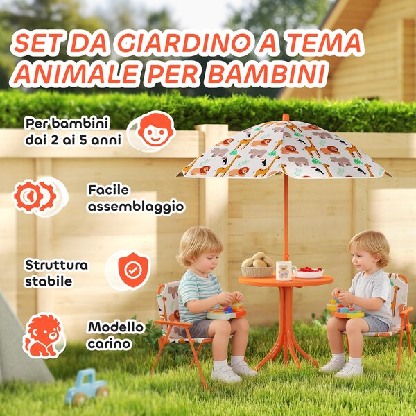 AIYAPLAY Set da Giardino per Bambini Tavolo da Picnic con Ombrellone Arancione | Aosom Italy
