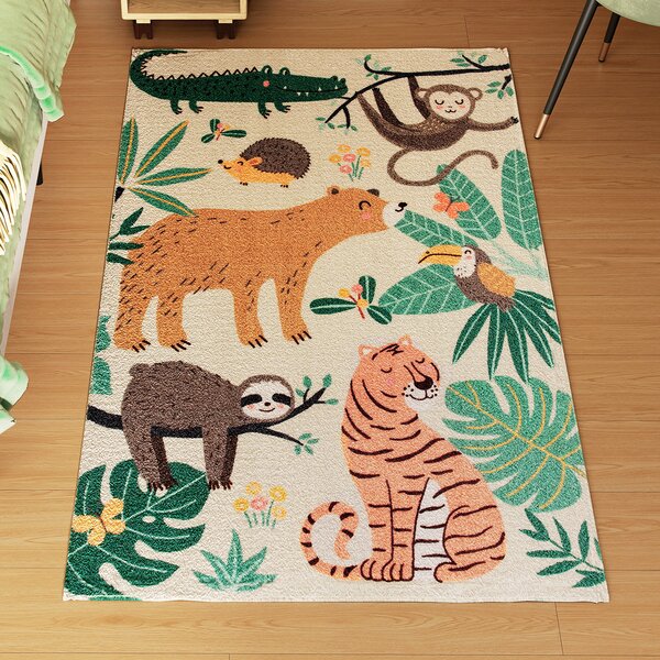 HOMCOM Tappeto in Poliestere con Motivo Giungla, Facile da Pulire, 160x120x1cm, Multicolore | Aosom Italy