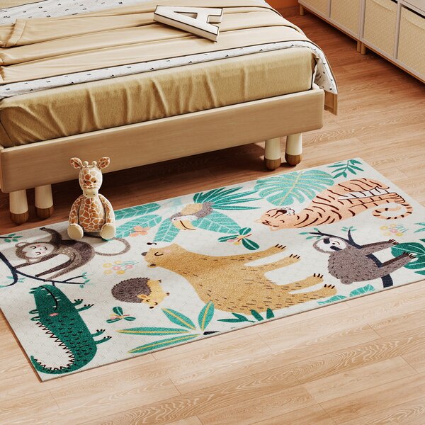 HOMCOM Tappeto in Poliestere con Motivo Giungla, Facile da Pulire, 160x120x1cm, Multicolore | Aosom Italy