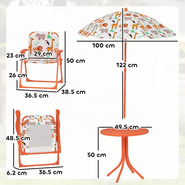 AIYAPLAY Set da Giardino per Bambini Tavolo da Picnic con Ombrellone Arancione | Aosom Italy