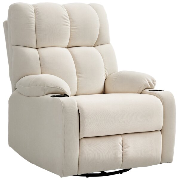 HOMCOM Poltrona Reclinabile 135° con Portabicchieri e Poggiapiedi, in Tessuto Effetto Lino, 88x96x108 cm, Beige | Aosom Italy