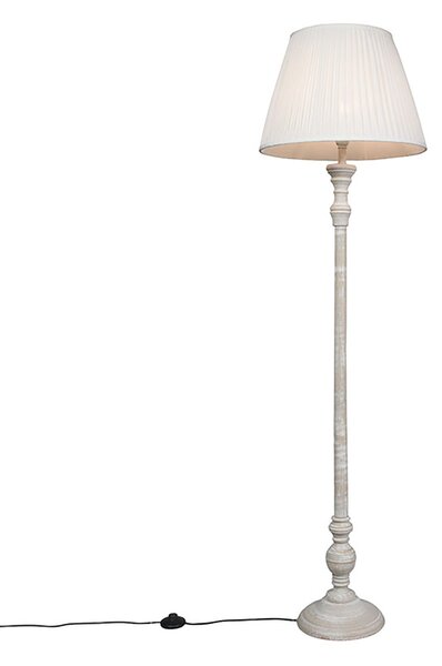 Lampada da terra intelligente grigia con paralume plissettato bianco incl. Wifi A60 - Classico