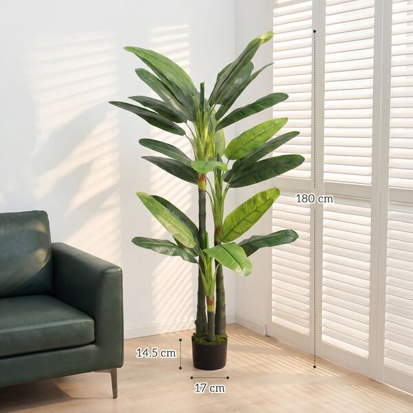 HOMCOM Albero di Banano Artificiale Pianta Finta con 18 Foglie, 180 cm, Verde | Aosom Italy