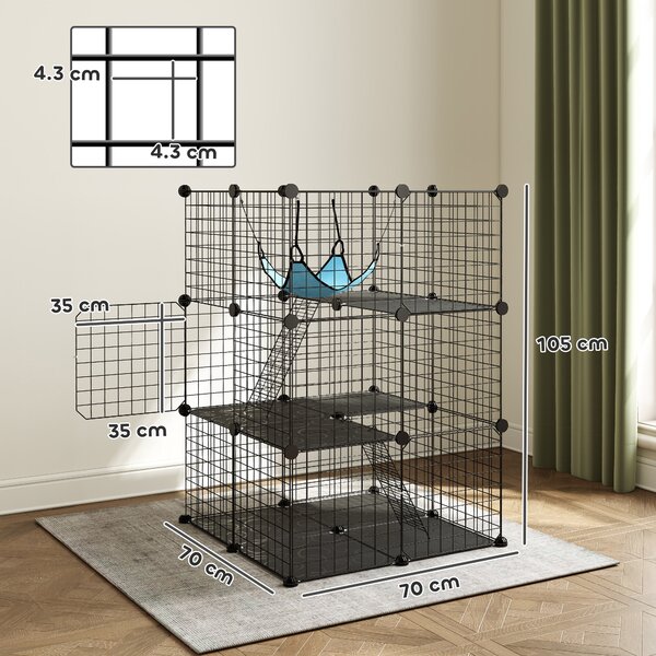 PawHut Gabbia per Gatti Recinto Personalizzabile 3 Livelli, 105cm, Nero | Aosom Italy