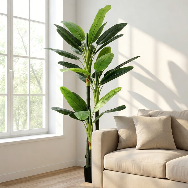 HOMCOM Albero di Banano Artificiale Pianta Finta con 18 Foglie, 180 cm, Verde | Aosom Italy