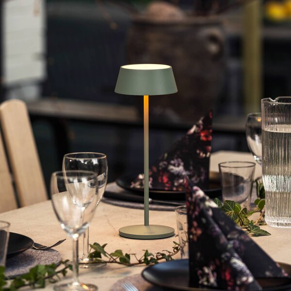 Konstsmide Lampada LED da tavolo ricaricabile Menton, verde, altezza 27 cm, IP54, USB dimmerabile, Verde, Soggiorno / Sala da pranzo, Alluminio, Moderno