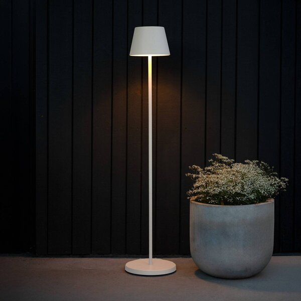Konstsmide Lampada LED da pavimento ricaricabile Pomezia, bianca, 124 cm, IP54, USB dimmerabile, Bianco / Opale, Soggiorno / Sala da pranzo, Alluminio, Moderno
