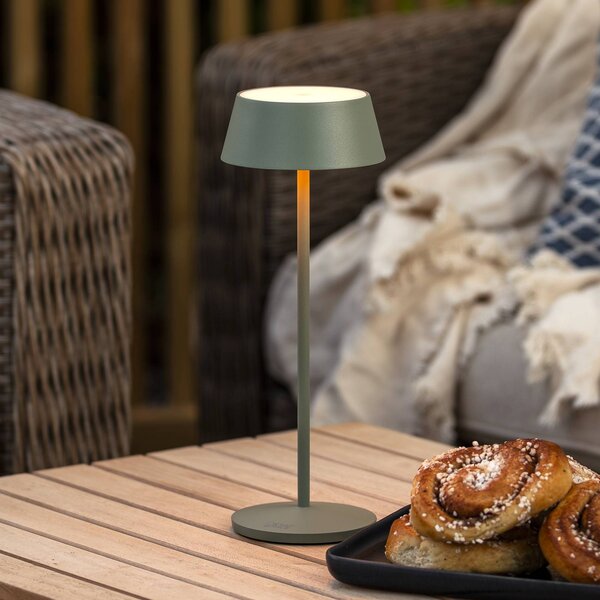 Konstsmide Lampada LED da tavolo ricaricabile Menton, verde, altezza 27 cm, IP54, USB dimmerabile, Verde, Soggiorno / Sala da pranzo, Alluminio, Moderno