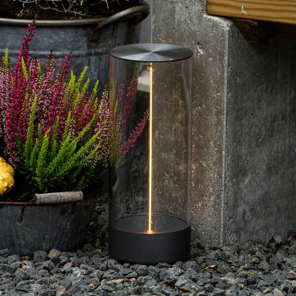 Konstsmide Lampada da tavolo LED ricaricabile Edison, altezza 32 cm, grigio/trasparente, dimmerabile, Chiaro / Trasparente, Soggiorno / Sala da pranzo, Plastica, Moderno