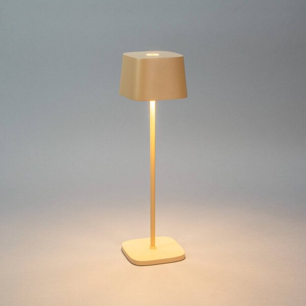Konstsmide Lampada da tavolo LED ricaricabile Capri, altezza 36 cm, color sabbia, IP54 dimmerabile, Crema / Ambra, Soggiorno / Sala da pranzo, Alluminio, Moderno