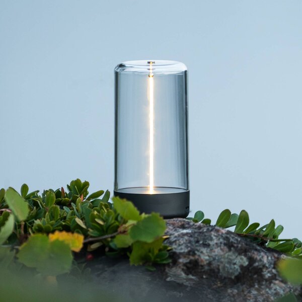 Konstsmide Lampada da tavolo LED ricaricabile Edison, altezza 15 cm, grigio/trasparente, dimmerabile, Chiaro / Trasparente, Soggiorno / Sala da pranzo, Plastica, Moderno
